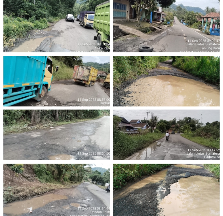 Diduga Ada Unsur Kesengajaan, Jalan Lintas Nasional Muara Enim – Baturaja Rusak Parah